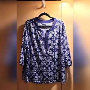 Croft and Barrow 3/4 Sleeve Split Neck Top 2X Blue NWT